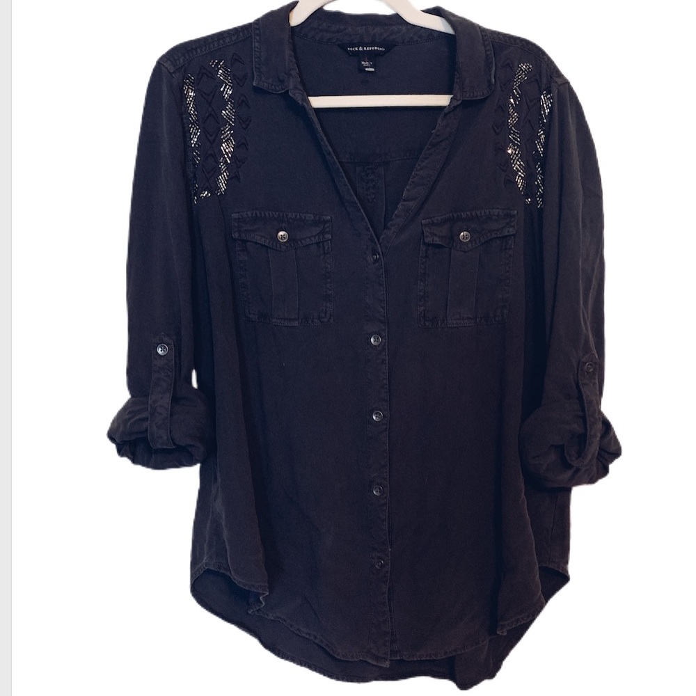 Rock & Republic Charcoal Embellished Button up